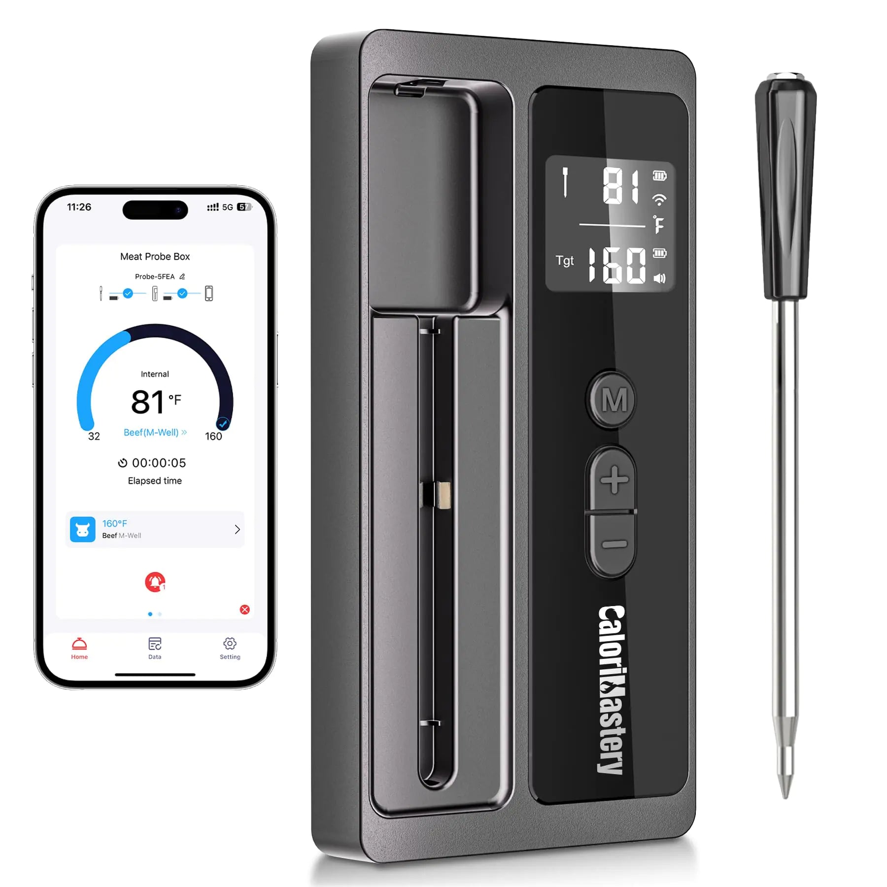 Wireless Meat Thermometer: 500FT Bluetooth Smart Meat Thermometer for Cooking and Grilling CaloriMastery Digital Food Thermometer with Ultra-Thin Probe for Oven Safe Kitchen Smoker BBQ