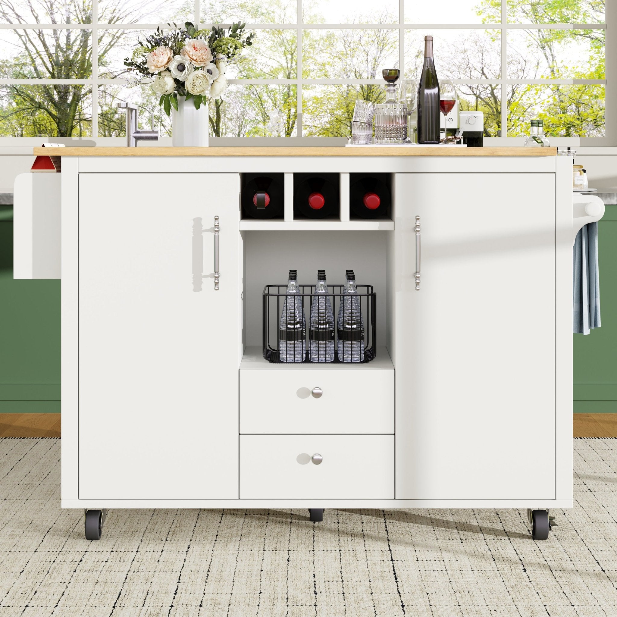 Kitchen Cart, Buffet Cabinet, Kitchen Trolley With Folding Worktop, Kitchen Island With Towel Rack And Spice Rack, Wine Rack And Adjustable Shelves, White - luna livingKitchen Cart, Buffet Cabinet, Kitchen Trolley With Folding Worktop, Kitchen Island With Towel Rack And Spice Rack, Wine Rack And Adjustable Shelves, White