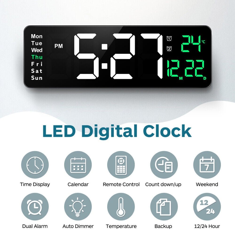 UK 16-inch LED Digital Clock With Battery - luna livingUK 16-inch LED Digital Clock With Battery