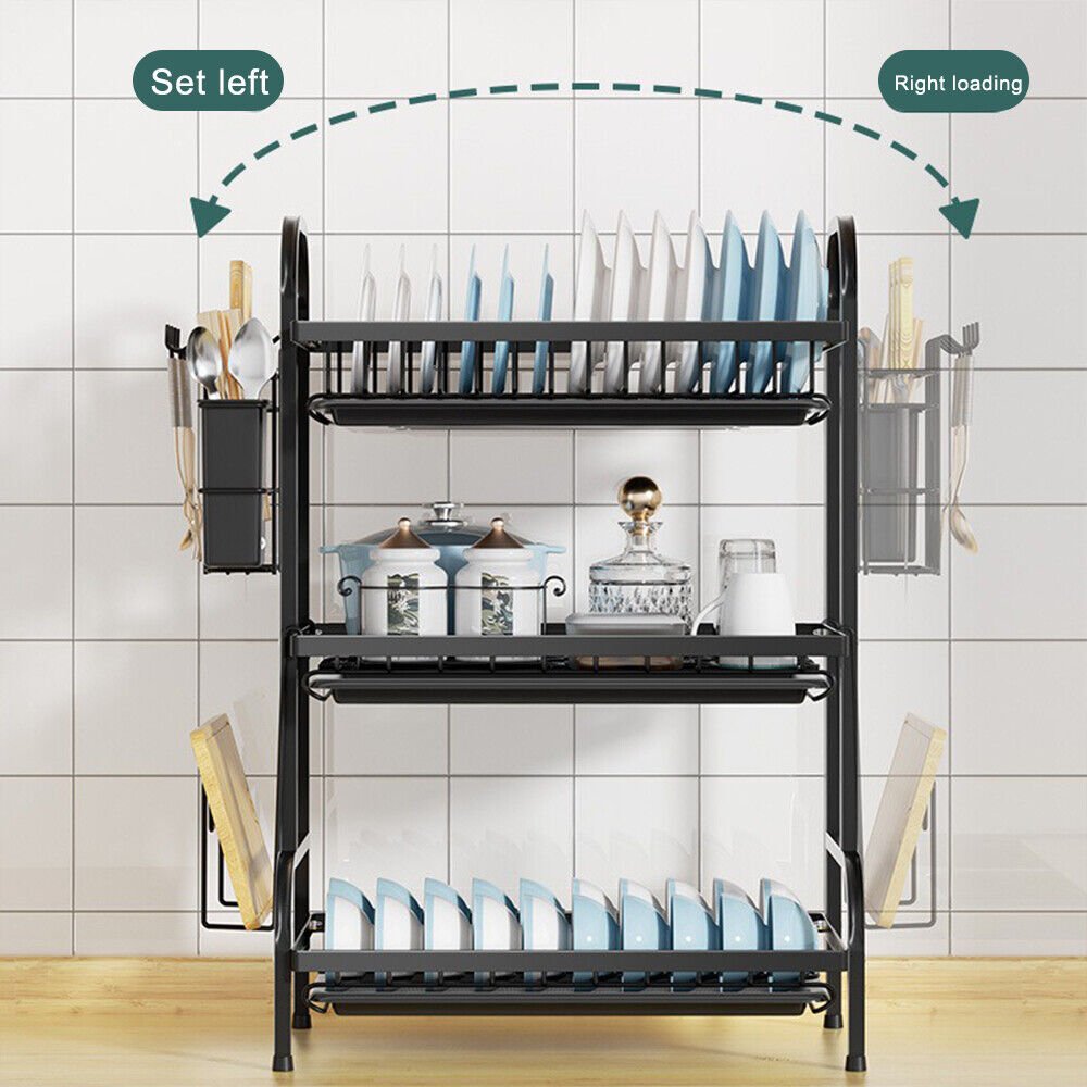 3 Tier Dish Drainer Rack With Drip Tray Cutlery Holder Plate Rack Kitchen Sink - luna living3 Tier Dish Drainer Rack With Drip Tray Cutlery Holder Plate Rack Kitchen Sink