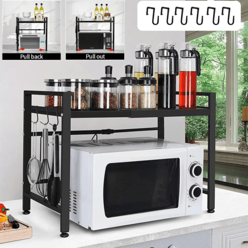 2 Tier Iron Microwave Oven Rack Stand Storage Holder Kitchen Corner Shelf Black - luna living2 Tier Iron Microwave Oven Rack Stand Storage Holder Kitchen Corner Shelf Black