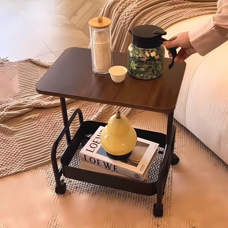 2 Tier Lightweight Sofa Side Table With Wheels & Storage Basket, Movable Storage Organizer Coffee Table For Office, Bedroom - luna living2 Tier Lightweight Sofa Side Table With Wheels & Storage Basket, Movable Storage Organizer Coffee Table For Office, Bedroom