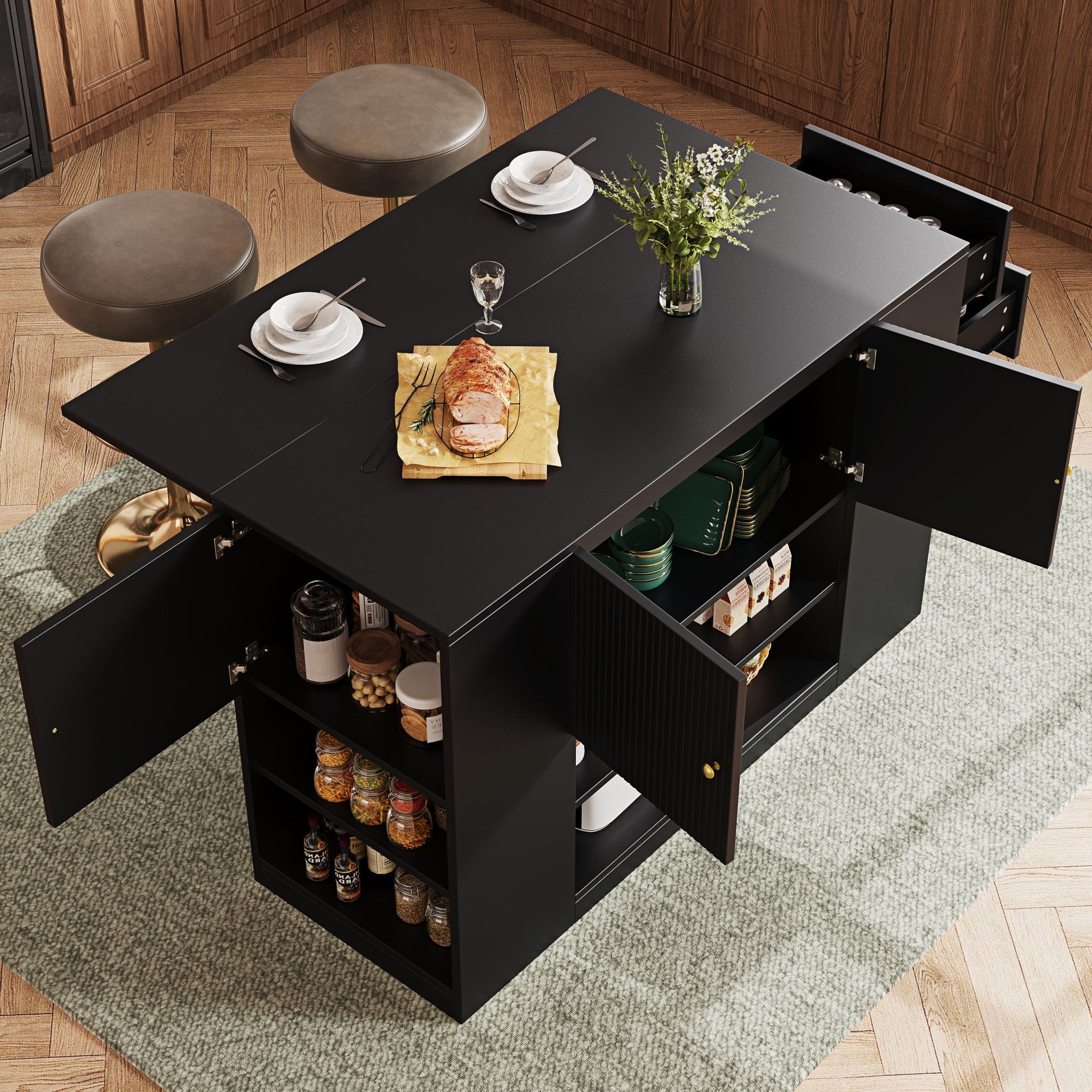 Modern Kitchen Island, Sideboard, Kitchen Cabinet With Drawers And Shelves, Sideboard For Kitchen & Dining Room, Black - luna livingModern Kitchen Island, Sideboard, Kitchen Cabinet With Drawers And Shelves, Sideboard For Kitchen & Dining Room, Black