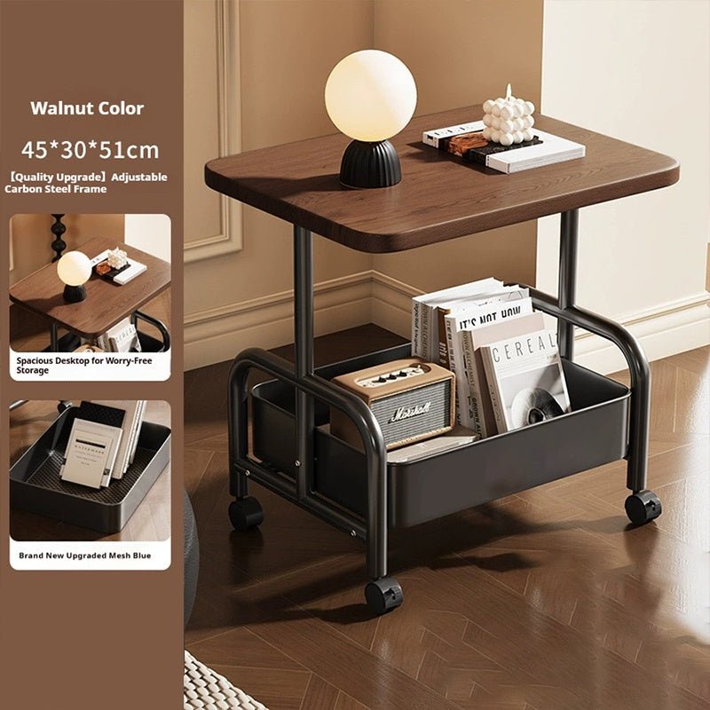 2 Tier Lightweight Sofa Side Table With Wheels & Storage Basket, Movable Storage Organizer Coffee Table For Office, Bedroom - luna living2 Tier Lightweight Sofa Side Table With Wheels & Storage Basket, Movable Storage Organizer Coffee Table For Office, Bedroom