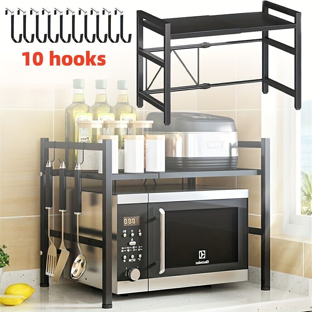 2 Tier Iron Microwave Oven Rack Stand Storage Holder Kitchen Corner Shelf Black - luna living2 Tier Iron Microwave Oven Rack Stand Storage Holder Kitchen Corner Shelf Black