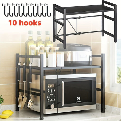 2 Tier Iron Microwave Oven Rack Stand Storage Holder Kitchen Corner Shelf Black - luna living2 Tier Iron Microwave Oven Rack Stand Storage Holder Kitchen Corner Shelf Black