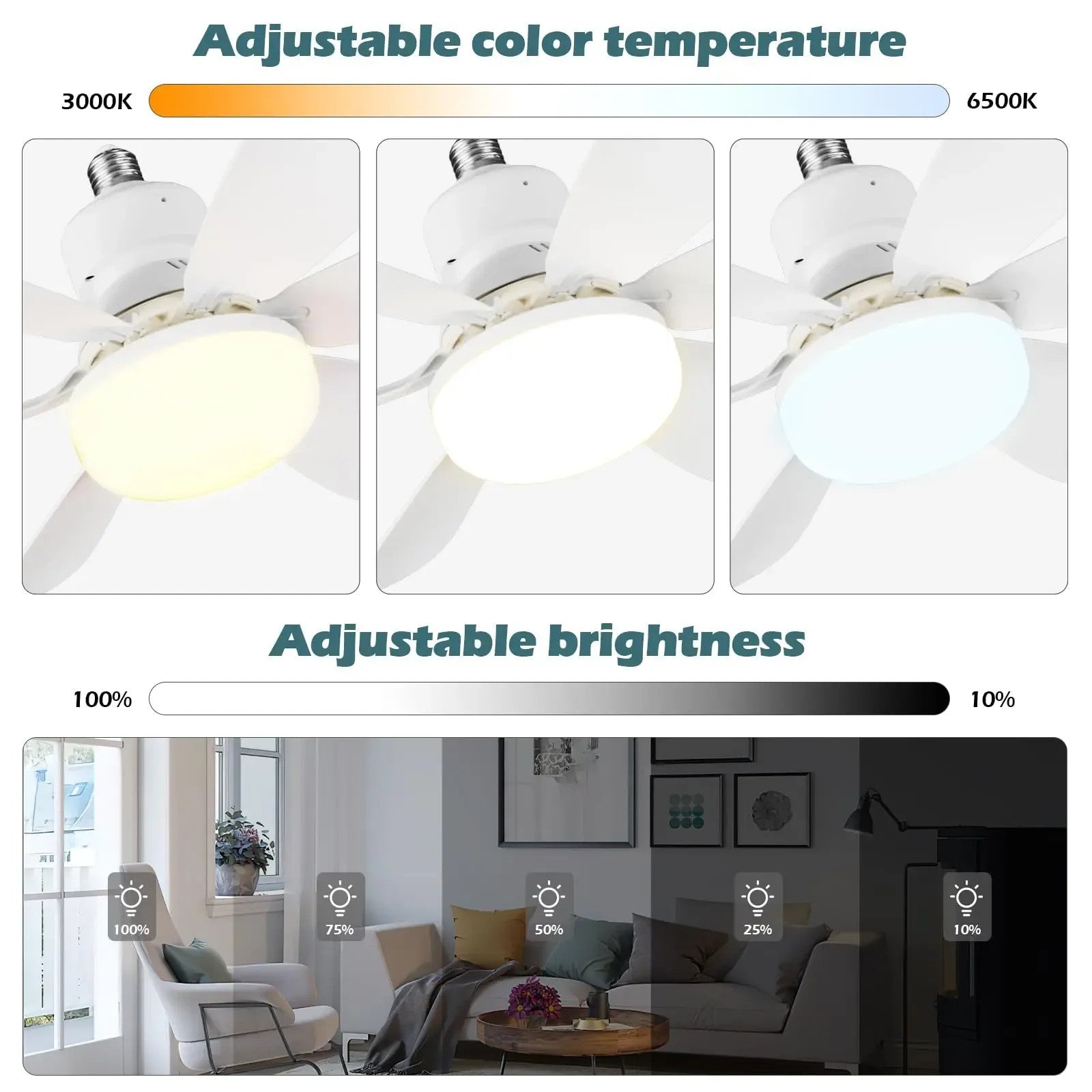 Modern Led Ceiling Fan With Light Dimmable E27 Bedroom Living Room Fan Lamp 30W - luna livingModern Led Ceiling Fan With Light Dimmable E27 Bedroom Living Room Fan Lamp 30W