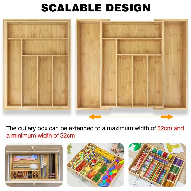 Wooden Bamboo Cutlery Tray,Kitchen Drawer Insert Large 6-8 Compartments, Utensil Holder Rack Organizer,for Home Office - luna livingWooden Bamboo Cutlery Tray,Kitchen Drawer Insert Large 6-8 Compartments, Utensil Holder Rack Organizer,for Home Office