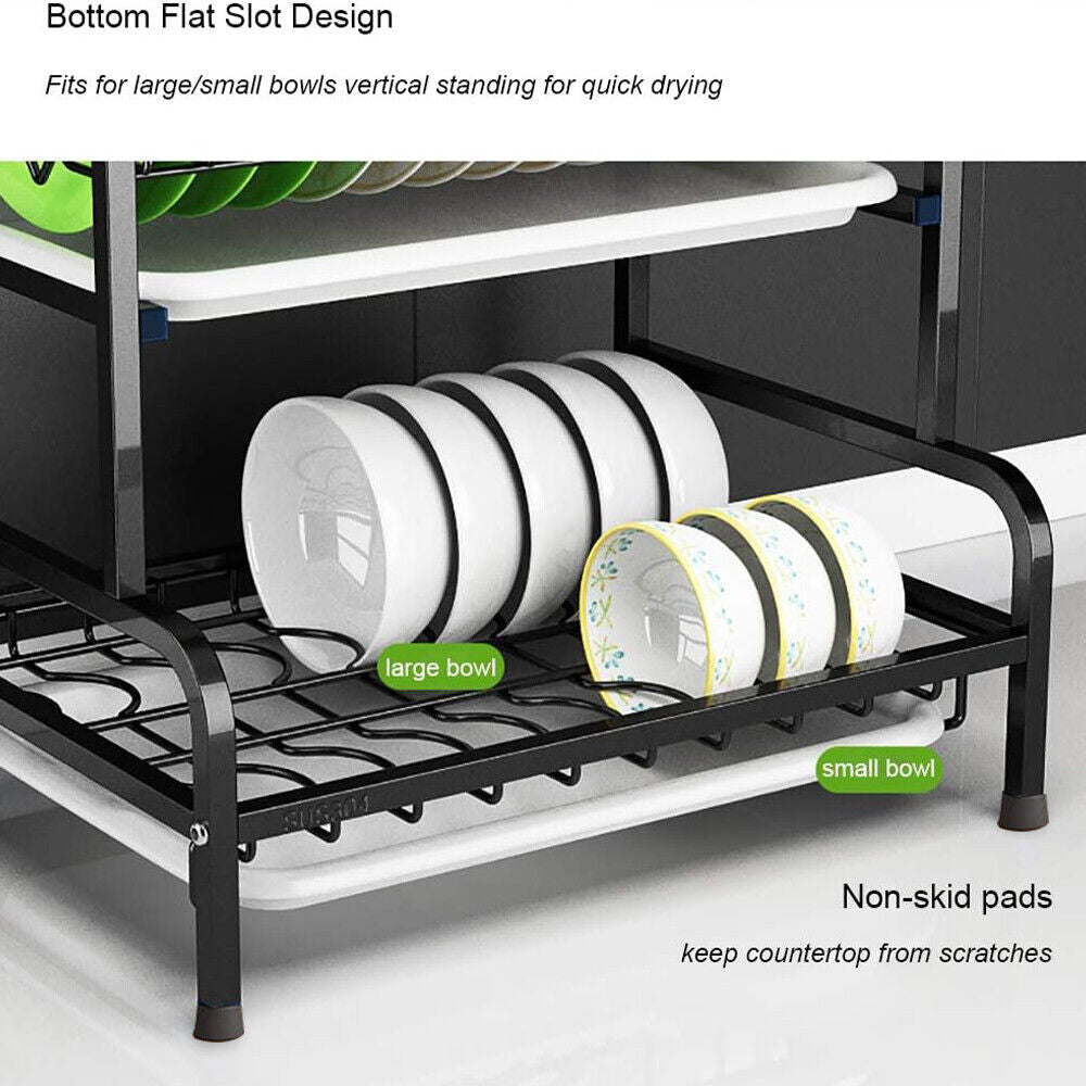 3 Tier Dish Drainer Rack With Drip Tray Cutlery Holder Plate Rack Kitchen Sink - luna living3 Tier Dish Drainer Rack With Drip Tray Cutlery Holder Plate Rack Kitchen Sink