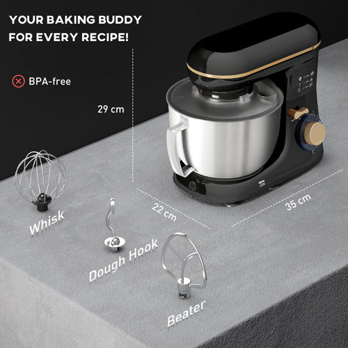 1300W Kitchen Stand Mixer, With Accessories - Black - luna living1300W Kitchen Stand Mixer, With Accessories - Black
