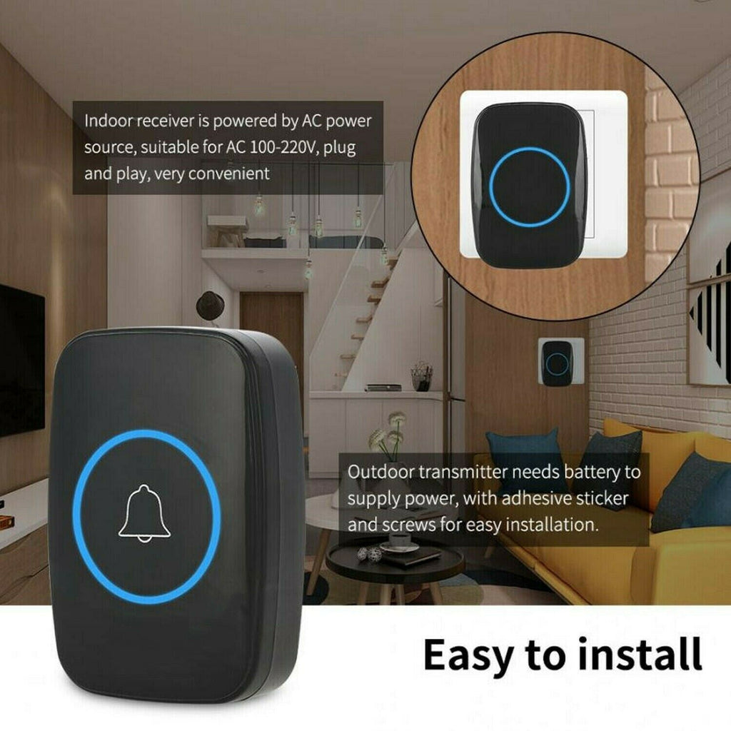 Wireless Doorbell Waterproof Range Door Bells Kit Cordless Plug-in Home Office - luna livingWireless Doorbell Waterproof Range Door Bells Kit Cordless Plug-in Home Office
