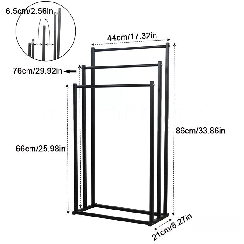 3 Tier Free Standing Towel Rail Stand Unit Rack Storage Bathroom Moveable Black - luna living3 Tier Free Standing Towel Rail Stand Unit Rack Storage Bathroom Moveable Black