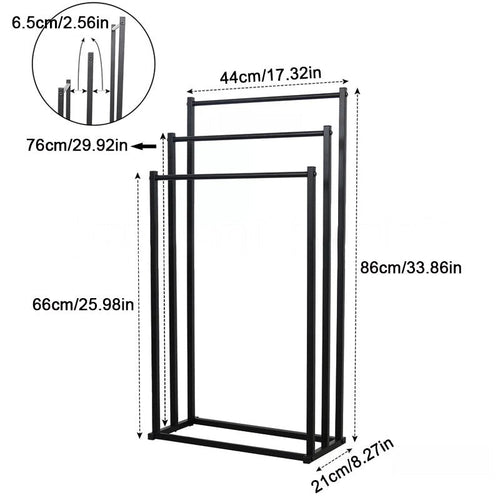 3 Tier Free Standing Towel Rail Stand Unit Rack Storage Bathroom Moveable Black - luna living3 Tier Free Standing Towel Rail Stand Unit Rack Storage Bathroom Moveable Black