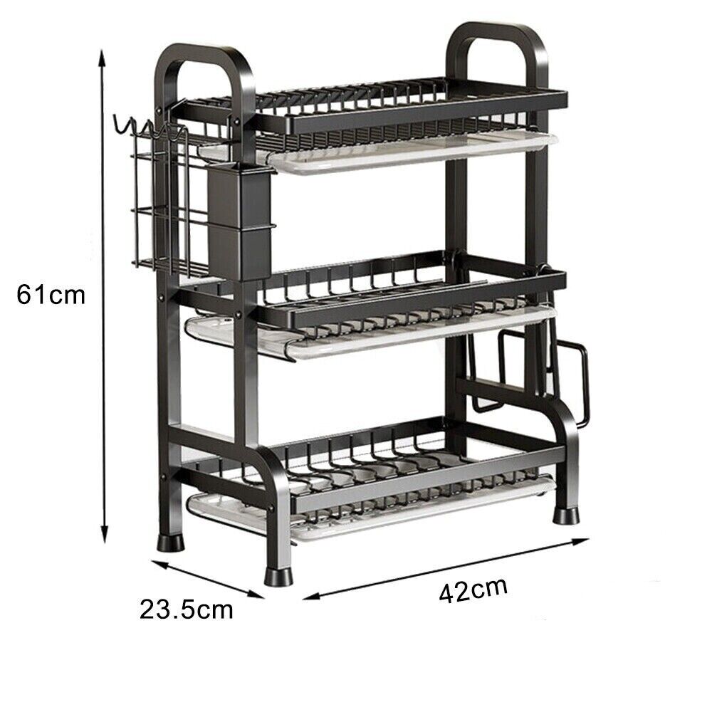 3 Tier Dish Drainer Rack With Drip Tray Cutlery Holder Plate Rack Kitchen Sink - luna living3 Tier Dish Drainer Rack With Drip Tray Cutlery Holder Plate Rack Kitchen Sink