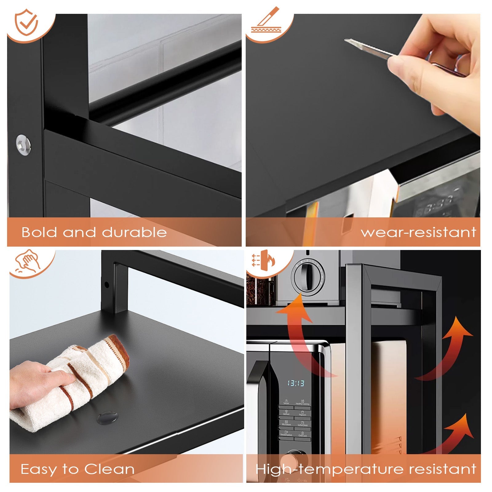 Black Single-layer Double Bar With 6 Hooks And Extendable Kitchen Storage Rack - luna livingBlack Single-layer Double Bar With 6 Hooks And Extendable Kitchen Storage Rack