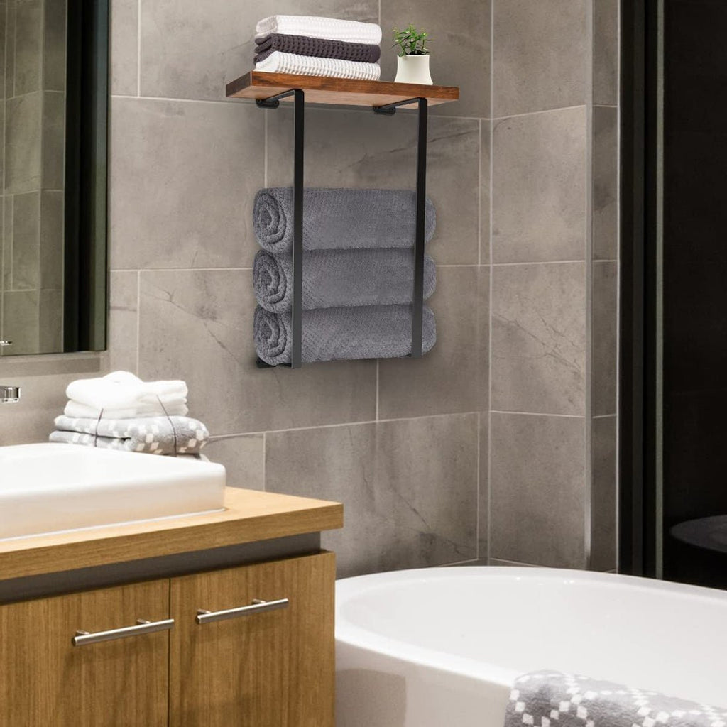 Towel Rack,bathroom Towel Storage Rack,bath Towel Holder, Iron And Wood Wall Art - luna livingTowel Rack,bathroom Towel Storage Rack,bath Towel Holder, Iron And Wood Wall Art