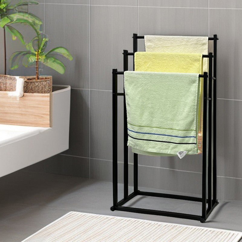 3 Tier Free Standing Towel Rail Stand Unit Rack Storage Bathroom Moveable Black - luna living3 Tier Free Standing Towel Rail Stand Unit Rack Storage Bathroom Moveable Black