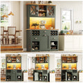 Kitchen Cabinets 120 X 45 X 188 Cm, Tall Kitchen Cabinets, Sideboards, Kitchen Cabinets With Glass Doors And LED Lighting, Side Cabinet With Wine Rack, Adjustable Shelves, Green - luna livingKitchen Cabinets 120 X 45 X 188 Cm, Tall Kitchen Cabinets, Sideboards, Kitchen Cabinets With Glass Doors And LED Lighting, Side Cabinet With Wine Rack, Adjustable Shelves, Green