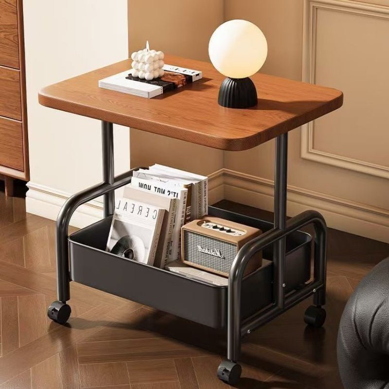 2 Tier Lightweight Sofa Side Table With Wheels & Storage Basket, Movable Storage Organizer Coffee Table For Office, Bedroom - luna living2 Tier Lightweight Sofa Side Table With Wheels & Storage Basket, Movable Storage Organizer Coffee Table For Office, Bedroom