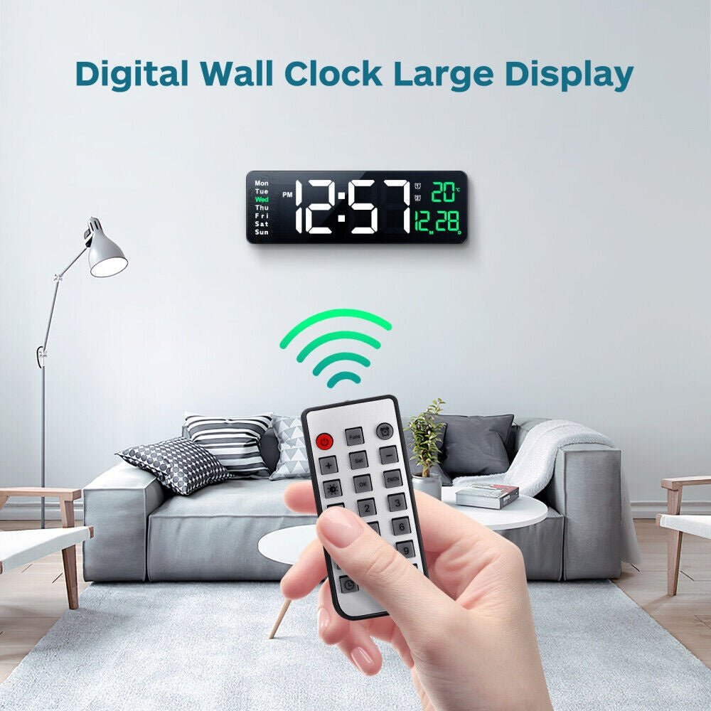 UK 16-inch LED Digital Clock With Battery - luna livingUK 16-inch LED Digital Clock With Battery