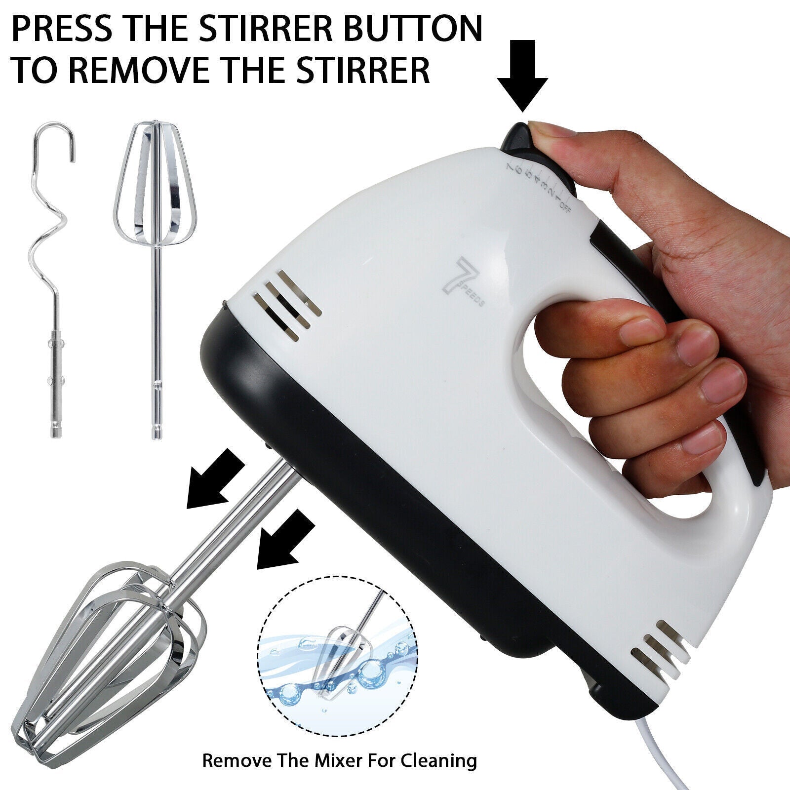Electric Handheld Whisk 7 Speed Hand Mixer Kitchen Egg Beater Cream Cake Blender - luna livingElectric Handheld Whisk 7 Speed Hand Mixer Kitchen Egg Beater Cream Cake Blender