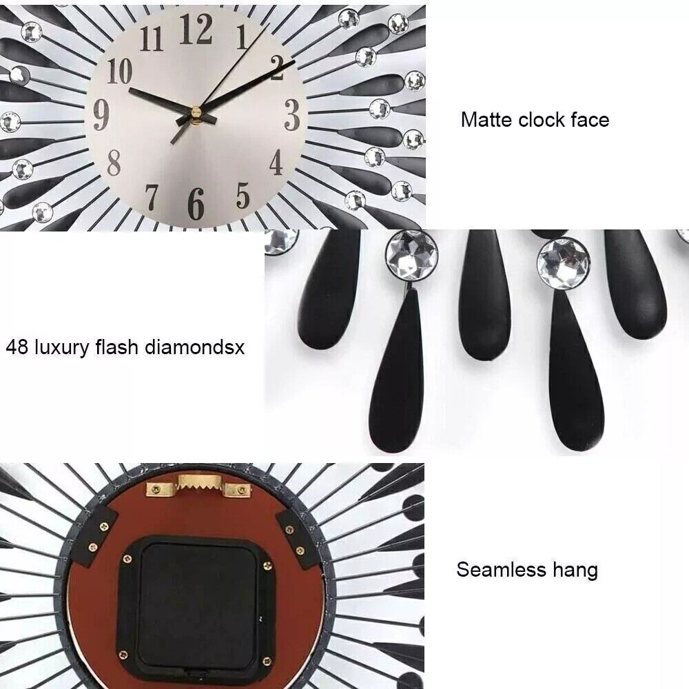 38CM Diamante Beaded Crystals Quartz Jeweled Wall Clock Home Decor Living Room - luna living38CM Diamante Beaded Crystals Quartz Jeweled Wall Clock Home Decor Living Room