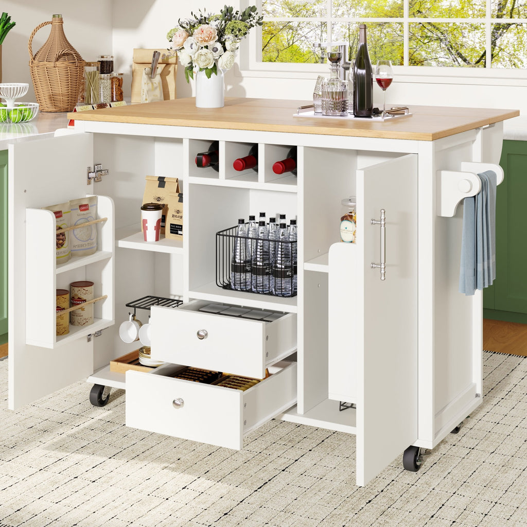 Kitchen Cart, Buffet Cabinet, Kitchen Trolley With Folding Worktop, Kitchen Island With Towel Rack And Spice Rack, Wine Rack And Adjustable Shelves, White - luna livingKitchen Cart, Buffet Cabinet, Kitchen Trolley With Folding Worktop, Kitchen Island With Towel Rack And Spice Rack, Wine Rack And Adjustable Shelves, White
