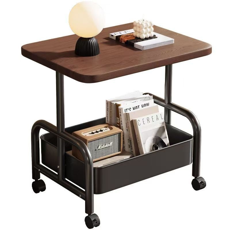 2 Tier Lightweight Sofa Side Table With Wheels & Storage Basket, Movable Storage Organizer Coffee Table For Office, Bedroom - luna living2 Tier Lightweight Sofa Side Table With Wheels & Storage Basket, Movable Storage Organizer Coffee Table For Office, Bedroom