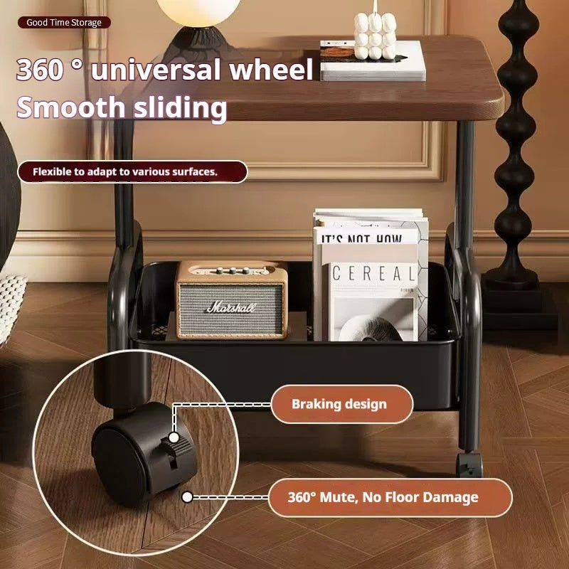 2 Tier Lightweight Sofa Side Table With Wheels & Storage Basket, Movable Storage Organizer Coffee Table For Office, Bedroom - luna living2 Tier Lightweight Sofa Side Table With Wheels & Storage Basket, Movable Storage Organizer Coffee Table For Office, Bedroom