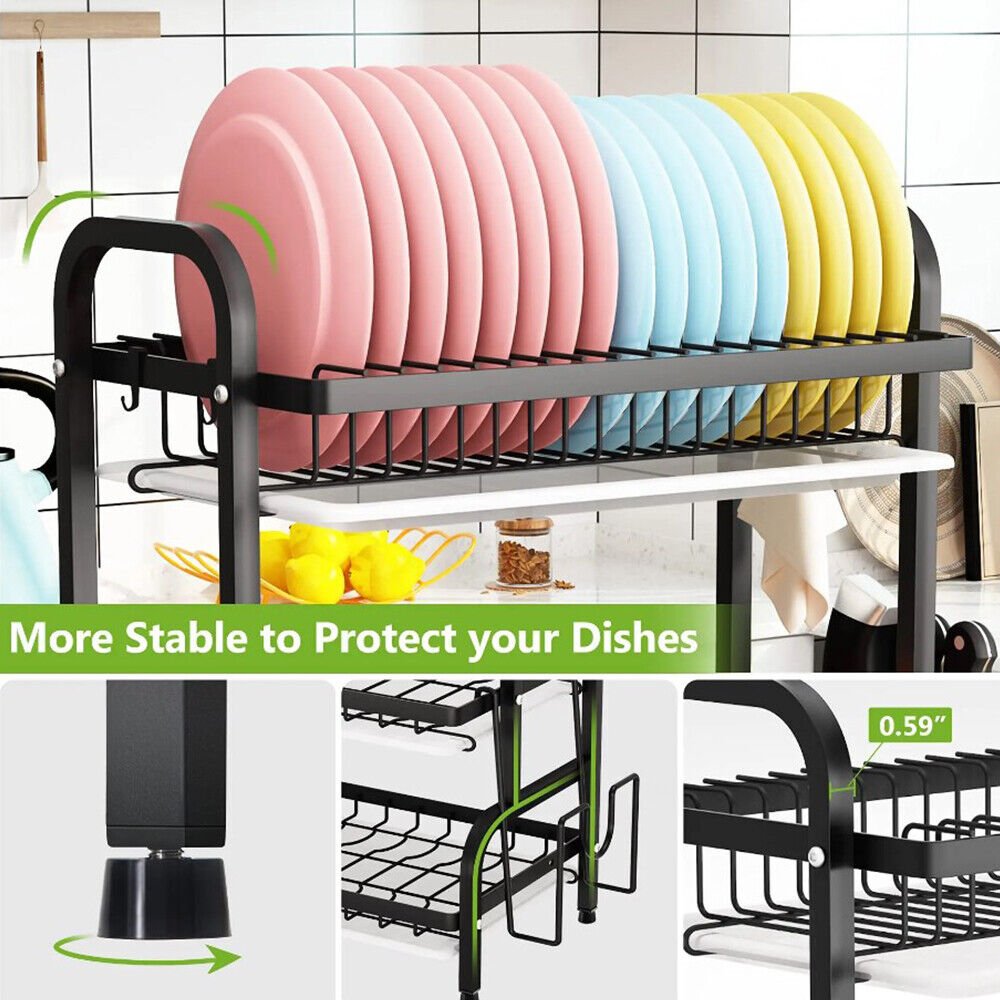 3 Tier Dish Drainer Rack With Drip Tray Cutlery Holder Plate Rack Kitchen Sink - luna living3 Tier Dish Drainer Rack With Drip Tray Cutlery Holder Plate Rack Kitchen Sink