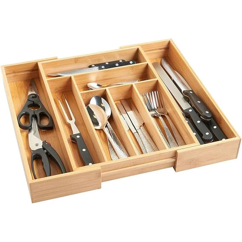 Wooden Bamboo Cutlery Tray,Kitchen Drawer Insert Large 6-8 Compartments, Utensil Holder Rack Organizer,for Home Office - luna livingWooden Bamboo Cutlery Tray,Kitchen Drawer Insert Large 6-8 Compartments, Utensil Holder Rack Organizer,for Home Office