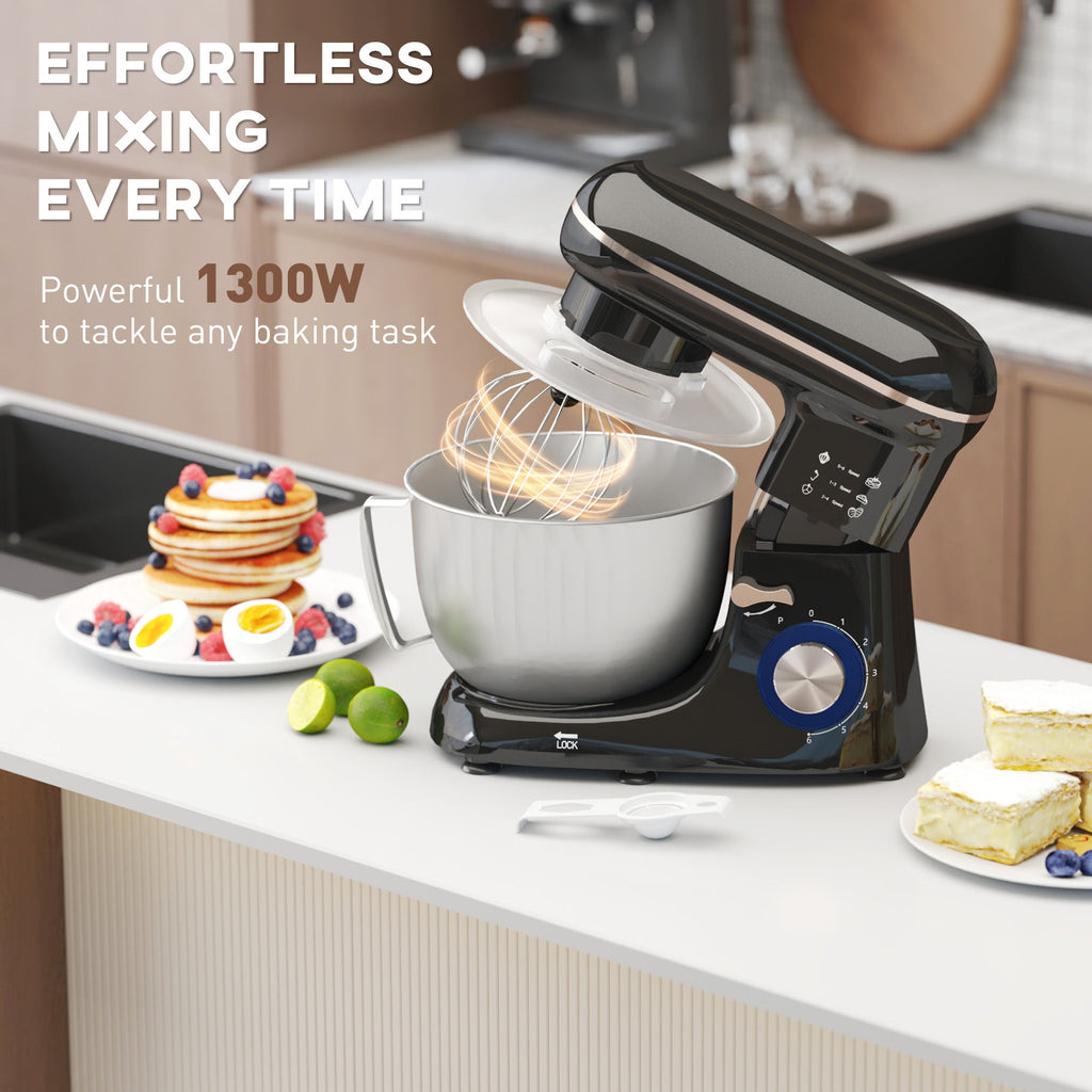1300W Kitchen Stand Mixer, With Accessories - Black - luna living1300W Kitchen Stand Mixer, With Accessories - Black