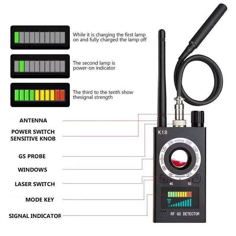 8000MHz Hidden Camera And GPS Bug Detector With Radio Wave And Magnetic Field Detection Building Supplies - luna living8000MHz Hidden Camera And GPS Bug Detector With Radio Wave And Magnetic Field Detection Building Supplies