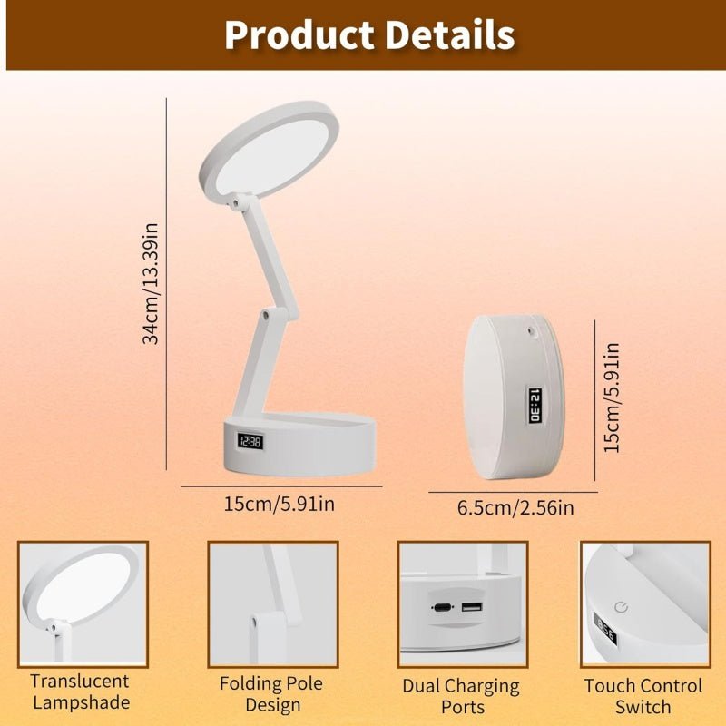Foldable Book Lamp With LED Clock & Touch Control Night Light For Office, Bedroom, Study - luna livingFoldable Book Lamp With LED Clock & Touch Control Night Light For Office, Bedroom, Study