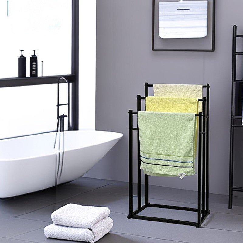 3 Tier Free Standing Towel Rail Stand Unit Rack Storage Bathroom Moveable Black - luna living3 Tier Free Standing Towel Rail Stand Unit Rack Storage Bathroom Moveable Black