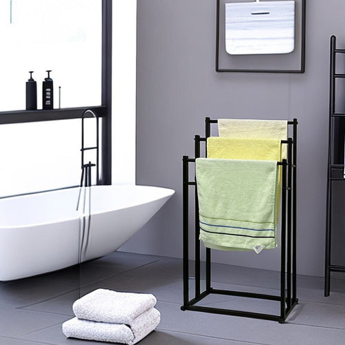 3 Tier Free Standing Towel Rail Stand Unit Rack Storage Bathroom Moveable Black - luna living3 Tier Free Standing Towel Rail Stand Unit Rack Storage Bathroom Moveable Black