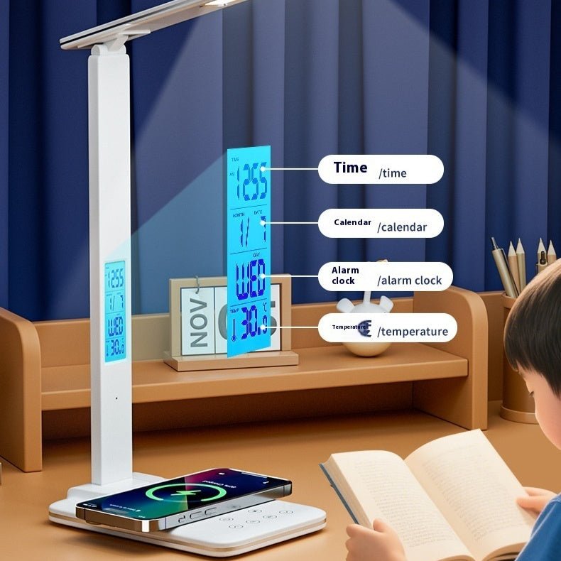 LED Study Table Face With Calendar Clock Wireless Charger Table Lamp - luna livingLED Study Table Face With Calendar Clock Wireless Charger Table Lamp