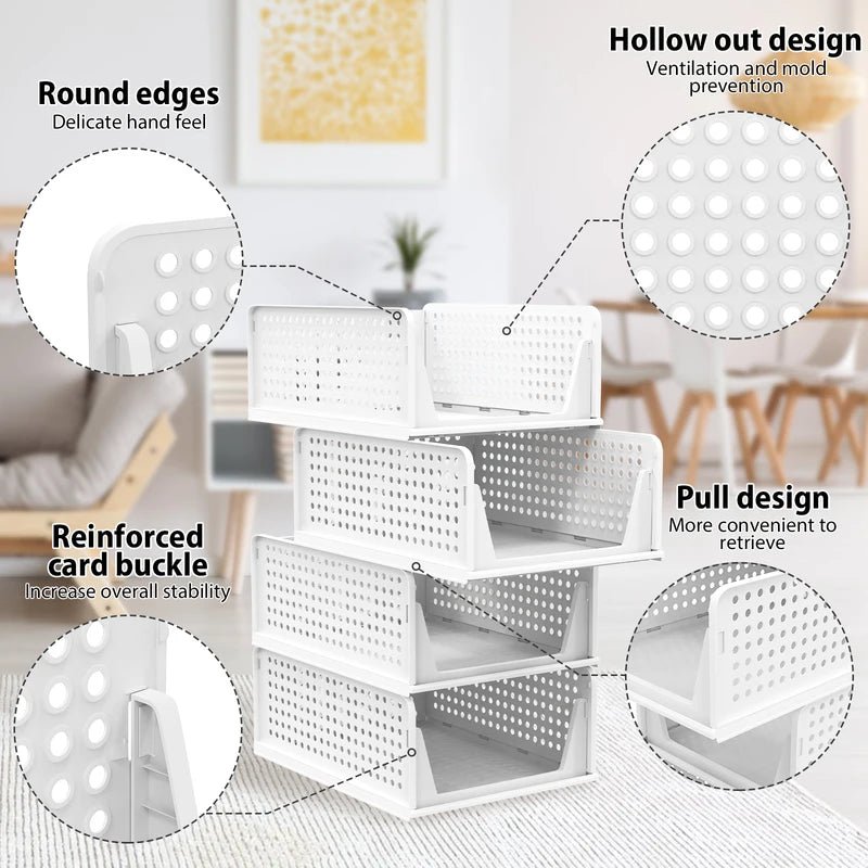 4 Pack Wardrobe Storage Organiser, Stackable Storage Boxes Clothes Storage,Cupboard Storage Organiser, Under Sink Storage - luna living4 Pack Wardrobe Storage Organiser, Stackable Storage Boxes Clothes Storage,Cupboard Storage Organiser, Under Sink Storage