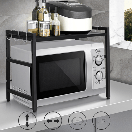 2 Tier Iron Microwave Oven Rack Stand Storage Holder Kitchen Corner Shelf Black - luna living2 Tier Iron Microwave Oven Rack Stand Storage Holder Kitchen Corner Shelf Black