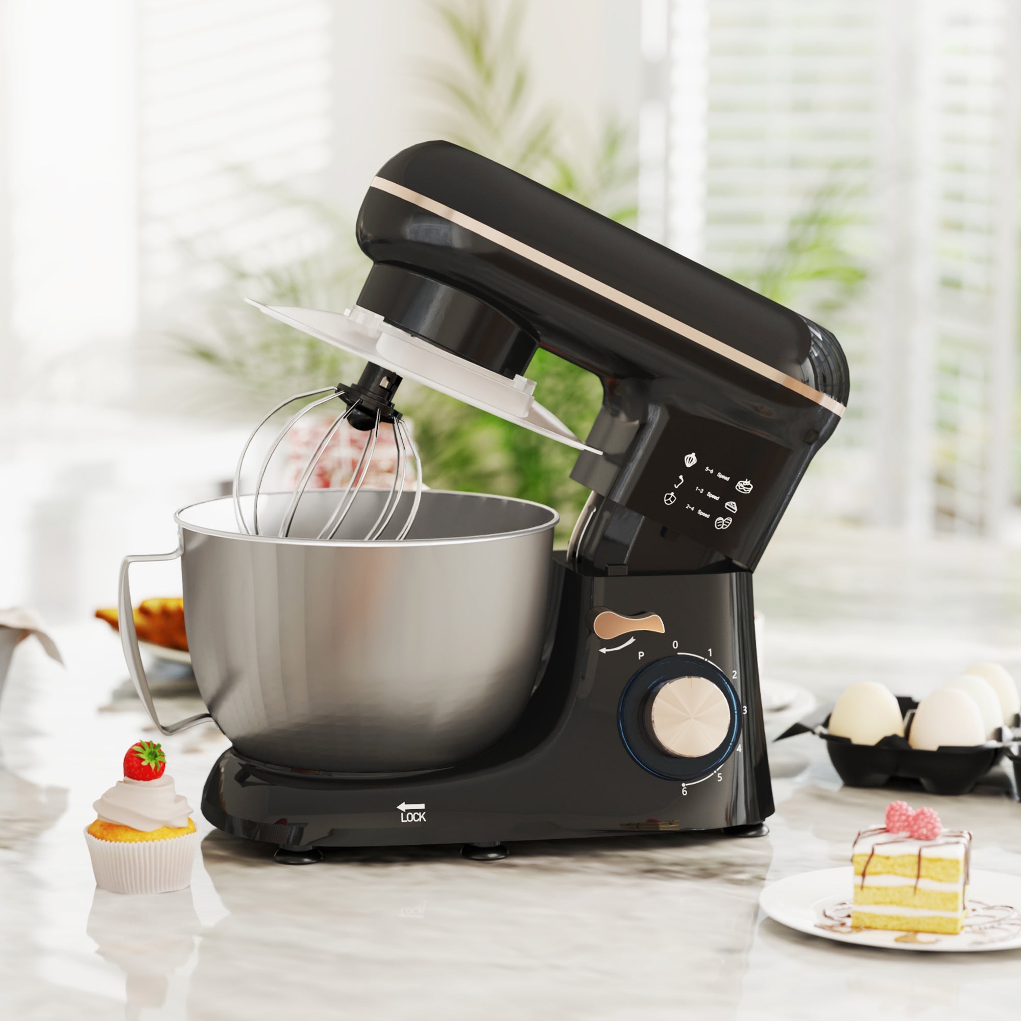 1300W Kitchen Stand Mixer, With Accessories - Black - luna living1300W Kitchen Stand Mixer, With Accessories - Black