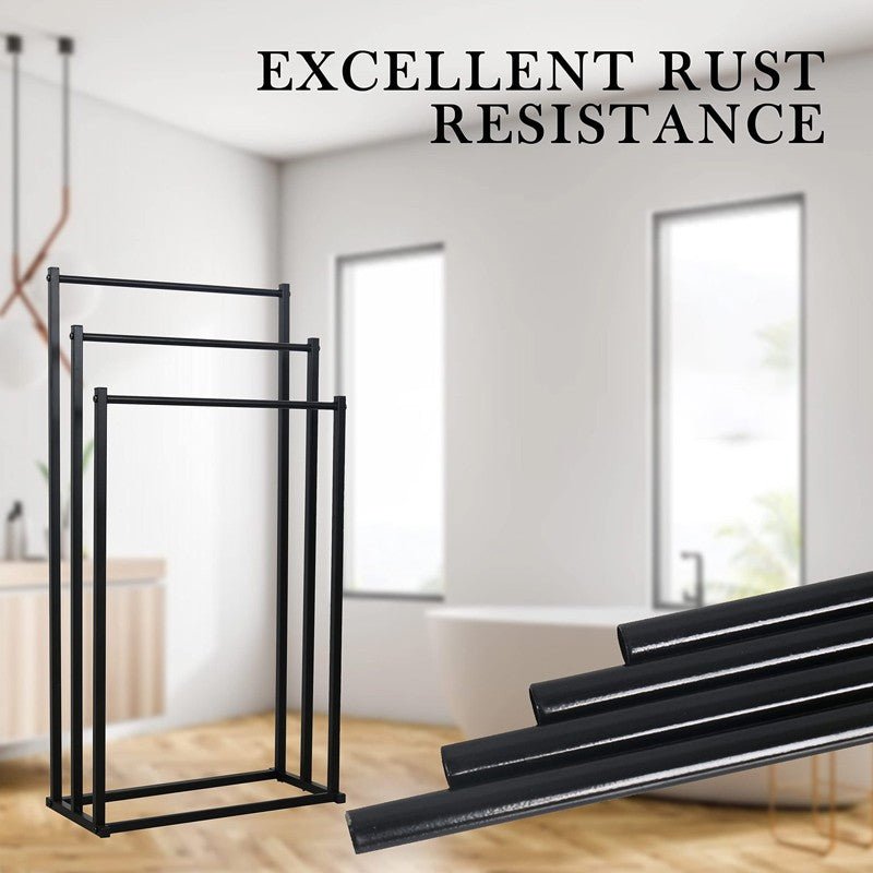 3 Tier Free Standing Towel Rail Stand Unit Rack Storage Bathroom Moveable Black - luna living3 Tier Free Standing Towel Rail Stand Unit Rack Storage Bathroom Moveable Black