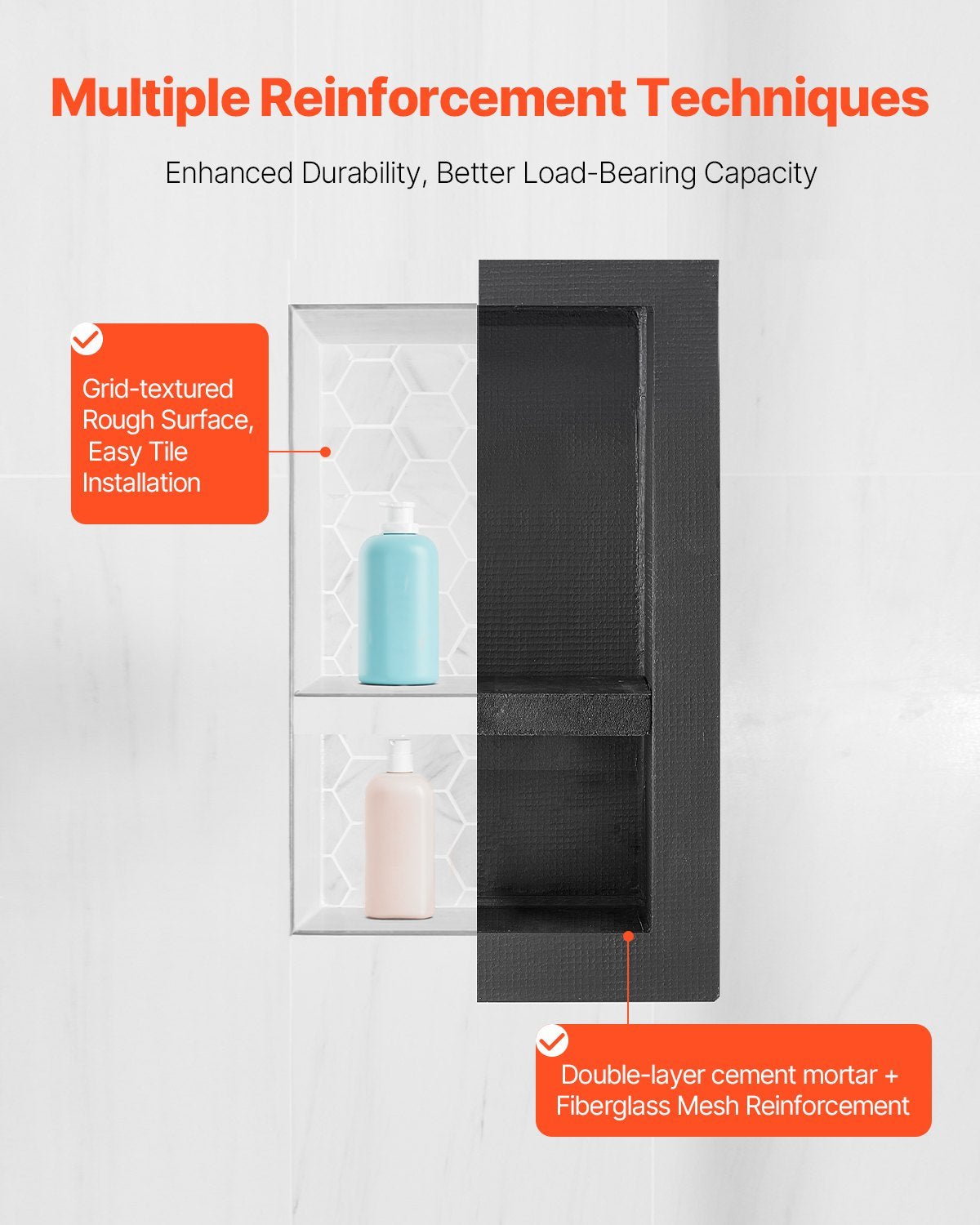 Shower Niche, 40.6 X 61.0 Cm + 40.6 X 61.0 Cm Recessed Wall Niche With Movable Shelf, 10.2 Cm Thick Modern Soap & Shampoo Storage Organizer,Square Corners,Sealed Waterproof, Black For Bathroom - luna livingShower Niche, 40.6 X 61.0 Cm + 40.6 X 61.0 Cm Recessed Wall Niche With Movable Shelf, 10.2 Cm Thick Modern Soap & Shampoo Storage Organizer,Square Corners,Sealed Waterproof, Black For Bathroom