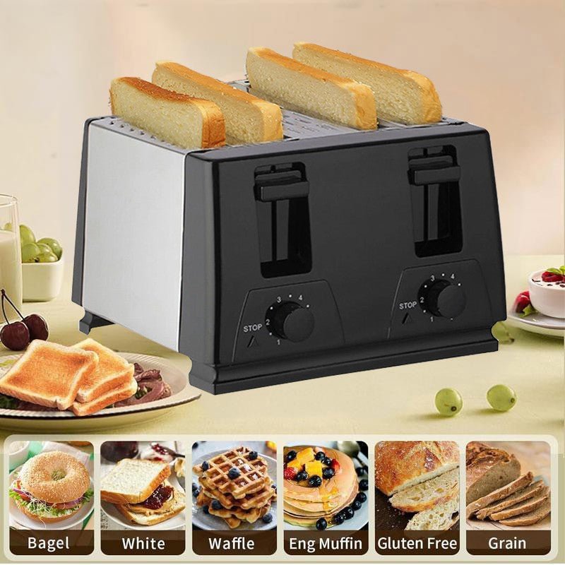 Kitchen Toaster 4 Slice Steel Variable Defrost Reheat Extra Wide Slot - luna livingKitchen Toaster 4 Slice Steel Variable Defrost Reheat Extra Wide Slot