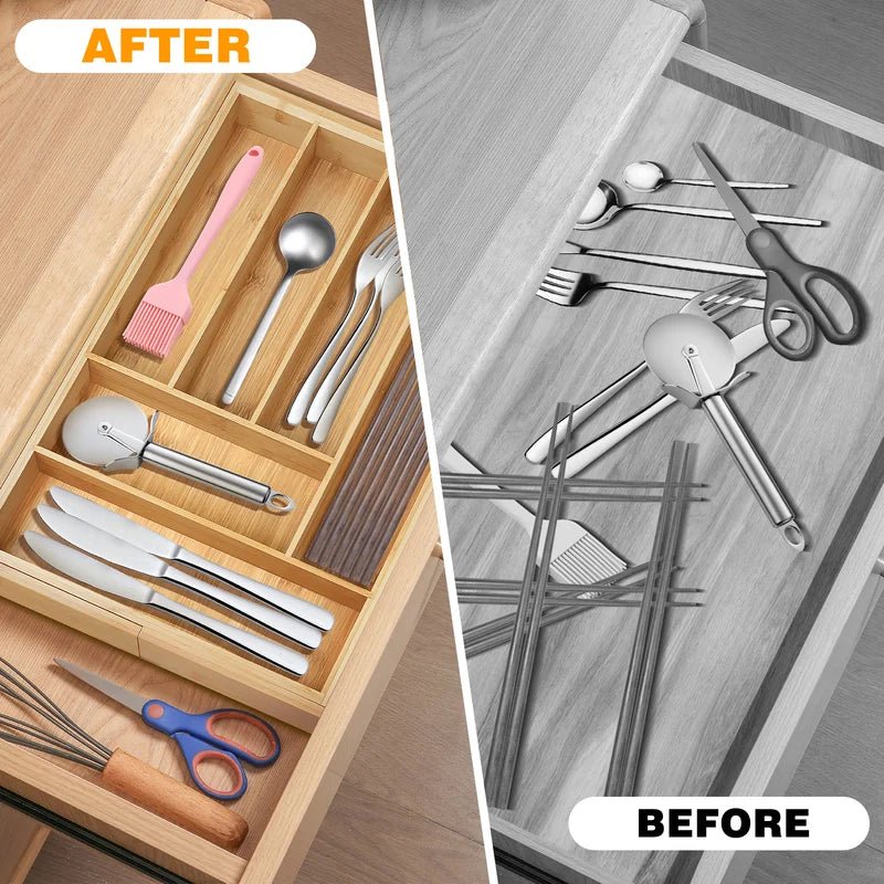 Wooden Bamboo Cutlery Tray,Kitchen Drawer Insert Large 6-8 Compartments, Utensil Holder Rack Organizer,for Home Office - luna livingWooden Bamboo Cutlery Tray,Kitchen Drawer Insert Large 6-8 Compartments, Utensil Holder Rack Organizer,for Home Office
