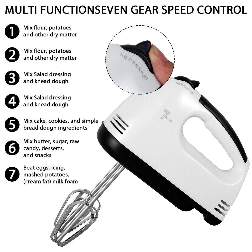 Electric Handheld Whisk 7 Speed Hand Mixer Kitchen Egg Beater Cream Cake Blender - luna livingElectric Handheld Whisk 7 Speed Hand Mixer Kitchen Egg Beater Cream Cake Blender