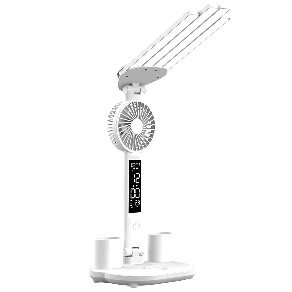 4-Head LED Desk Reading Lamp With Fan Clock Dimmable Rechargeable Touch Light - luna living4-Head LED Desk Reading Lamp With Fan Clock Dimmable Rechargeable Touch Light
