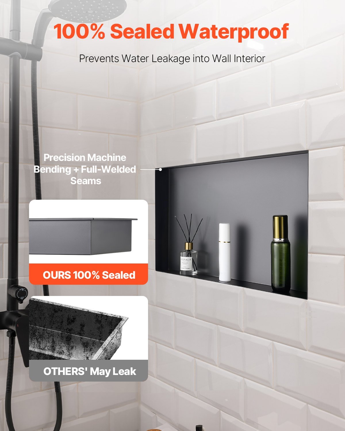 Shower Niche, 33.0 X 63.5 X 10.2 Cm Frameless Recessed Wall Niche, Heavy-duty Stainless Steel Modern Shampoo Storage Organizer, Sealed Waterproof, Durable & Easy To Install, Black For Bathroom - luna livingShower Niche, 33.0 X 63.5 X 10.2 Cm Frameless Recessed Wall Niche, Heavy-duty Stainless Steel Modern Shampoo Storage Organizer, Sealed Waterproof, Durable & Easy To Install, Black For Bathroom