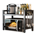 Black Single-layer Double Bar With 6 Hooks And Extendable Kitchen Storage Rack - luna livingBlack Single-layer Double Bar With 6 Hooks And Extendable Kitchen Storage Rack