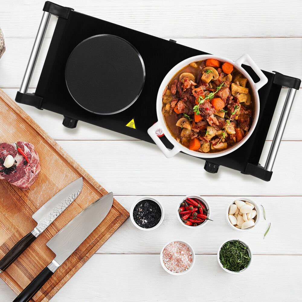 2000W Electric Cooker Double Hob Hot Plate Stove W Handle Table Hob Kitchen - luna living2000W Electric Cooker Double Hob Hot Plate Stove W Handle Table Hob Kitchen