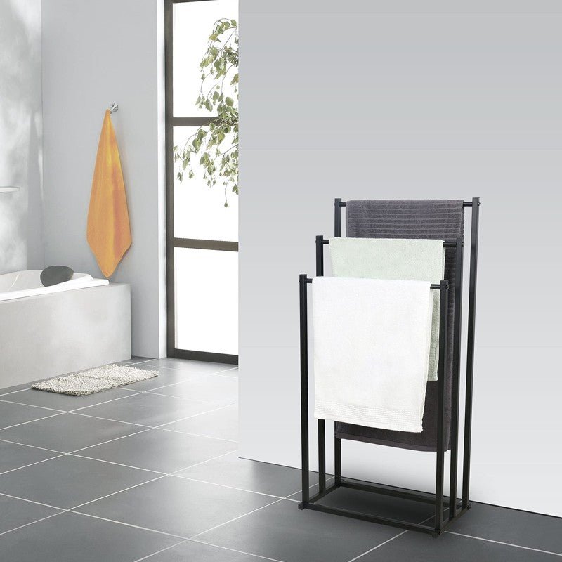 3 Tier Free Standing Towel Rail Stand Unit Rack Storage Bathroom Moveable Black - luna living3 Tier Free Standing Towel Rail Stand Unit Rack Storage Bathroom Moveable Black